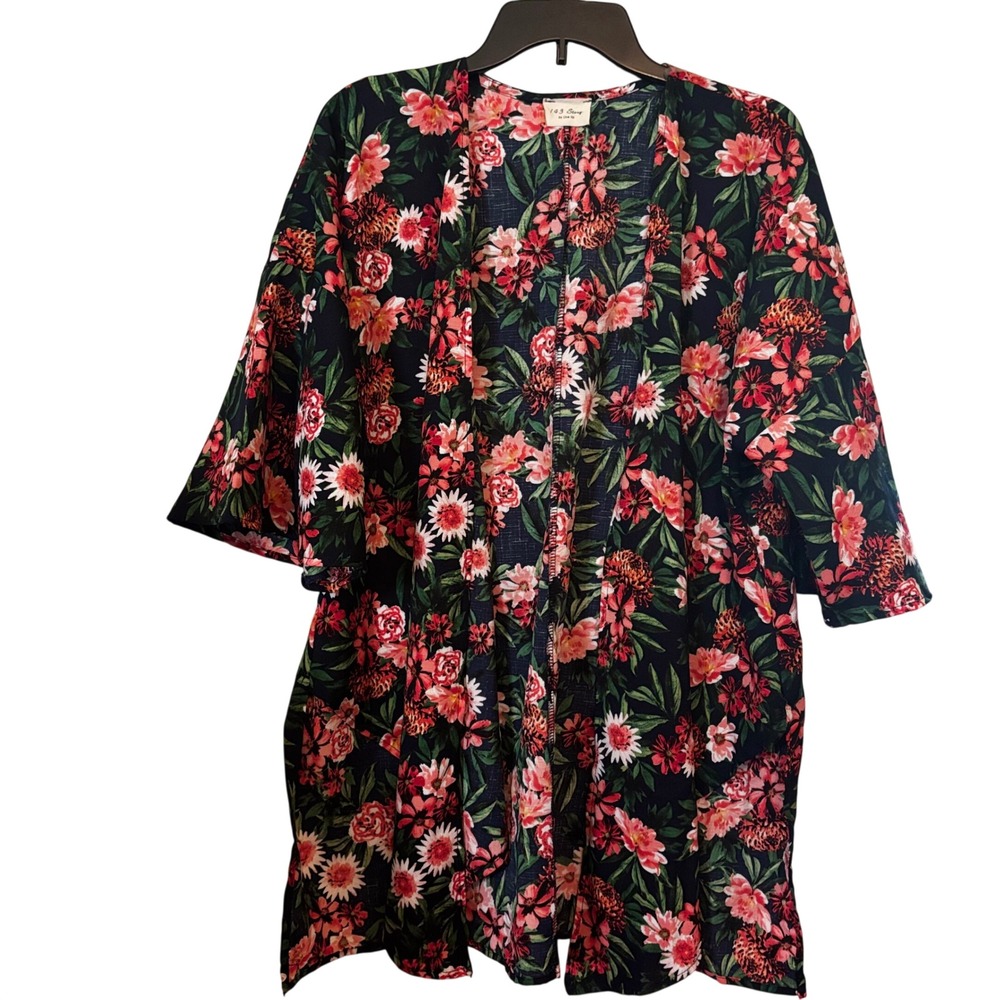 143 Story by Lineup Women's Floral Kimono Cardigan Open Front 3/4 Sleeve Boho
